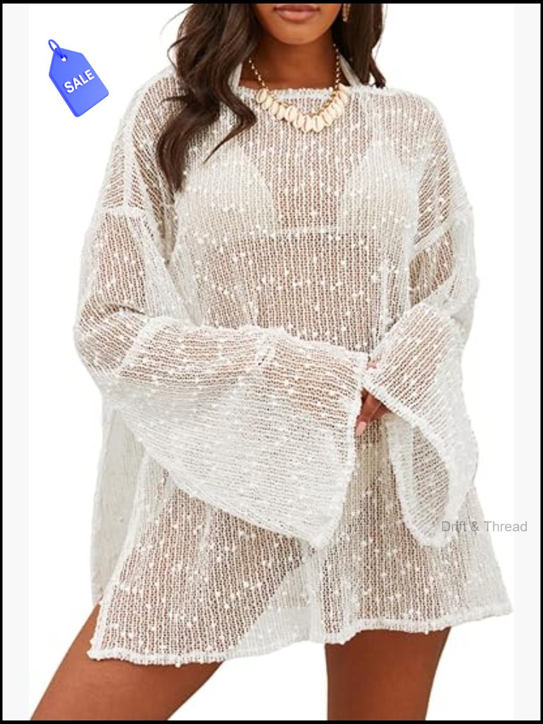 Crochet Sheer Kaftan Swim Coverup Bathing Suit Cover Up Beach Dress One Piece